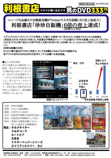 利根書店の「珍珍自販機」が6倍の売上達成！